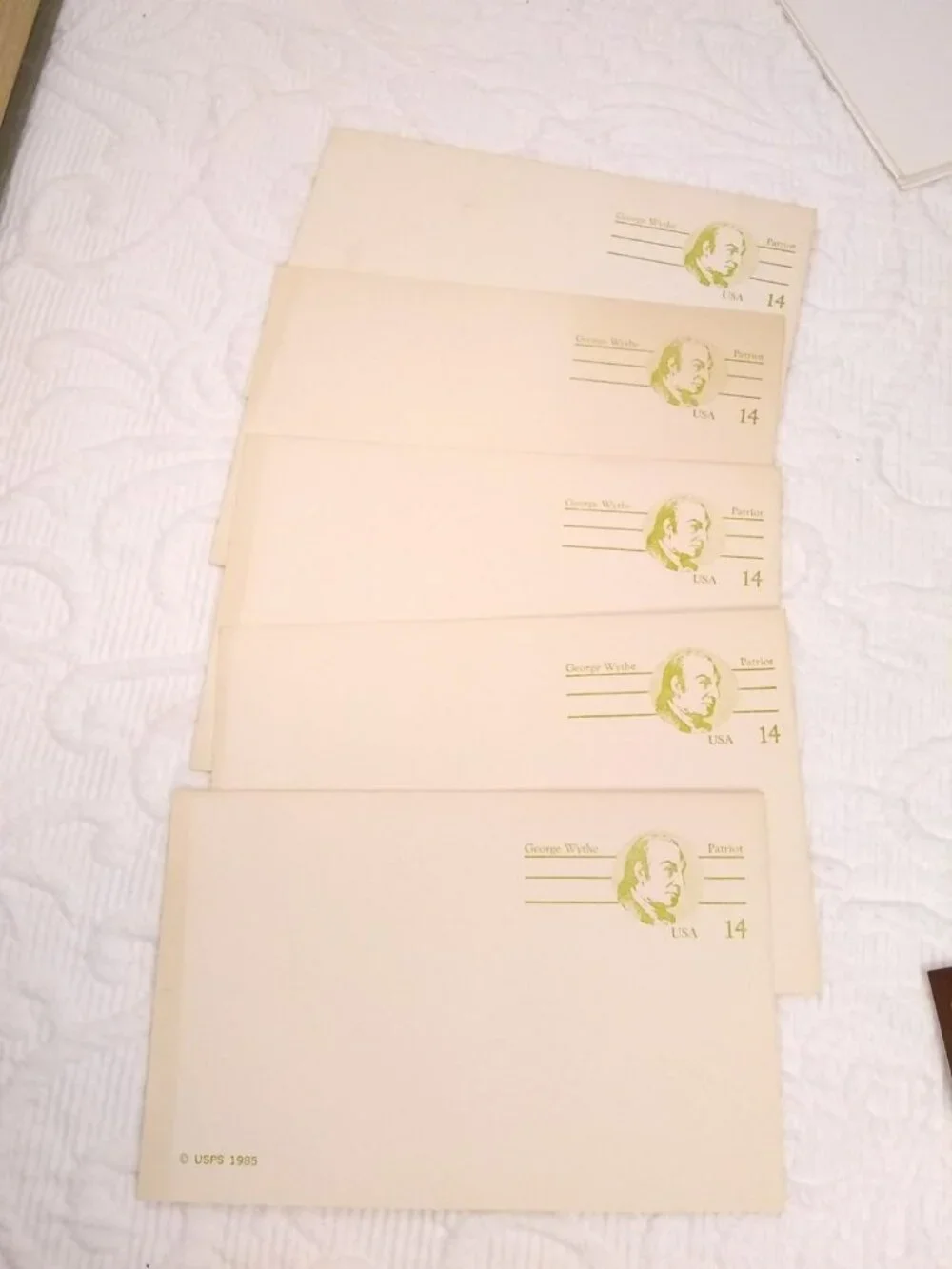 Lot of unused pre stamped usps postcards: 1991 USA postcards, George wythe 1985